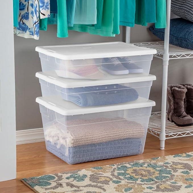 Sterilite Storage Box, Stackable Plastic Container Home Organizer, 28 Qt(10 Pack)