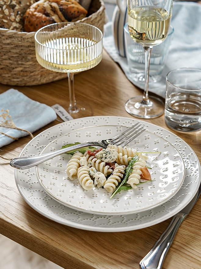 LE TAUCI 8 Inch Ceramic Salad Plates Set of 4, Modern Embossed Appetizer Plates for Kitchen, Small Dessert Plates, Microwave & Dishwasher Safe Dinnerware Sets - Arctic White