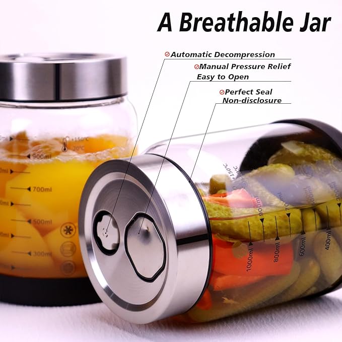 40 oz Fermentation Mason Jar, Pickle Jar for Fermenting, Glass Canister for Food,Kitchen Container for pickle, flour, Cookie, Candy, Loose Tea