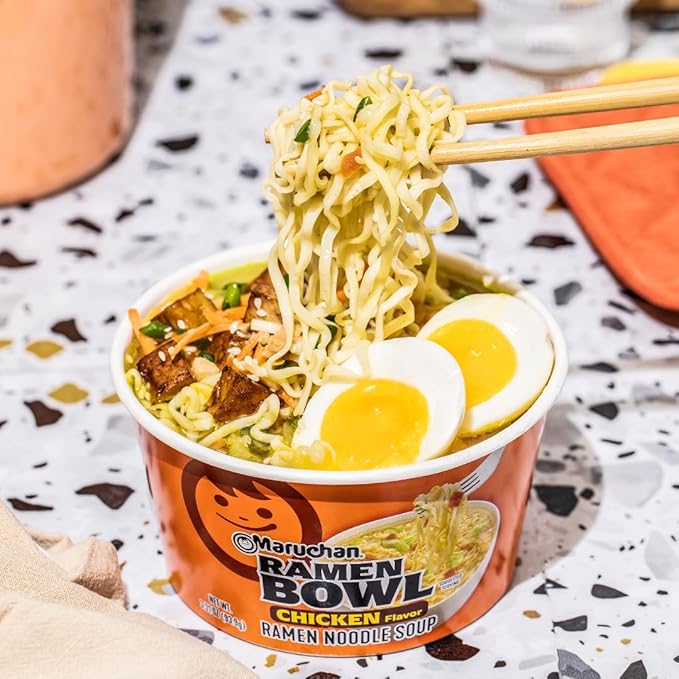 Maruchan Ramen Bowl, Chicken Flavor – Japanese-Style Instant Noodle Soup, Microwaveable Easy Meal for Students and Busy Families – 3.39 Oz. (6 Pack)