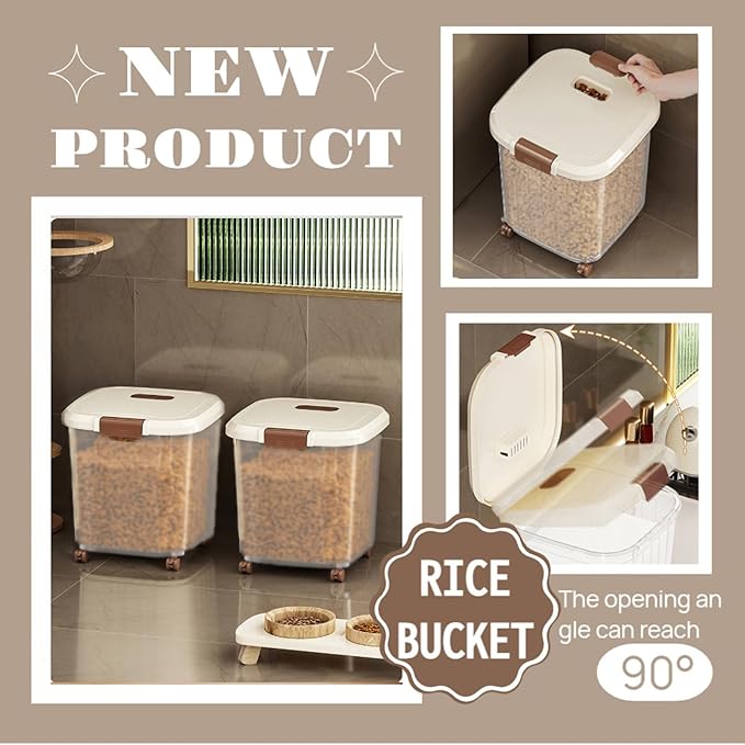RUIAN Airtight Food Storage Bins with Wheels (Set of 2: 22LB + 55LB) — BPA-Free Clear Pantry Organizer, Lockable & Stackable for Rice, Flour, Grains, Pet Food