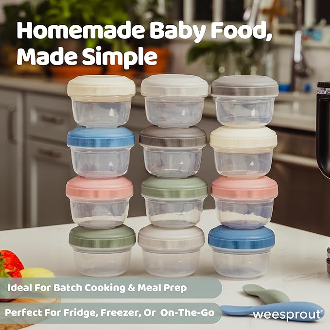 WeeSprout Leakproof Baby Food Storage - 12 Set, Small Plastic Containers with Lids, Lock in Freshness, Nutrients & Flavor, Freezer & Dishwasher Friendly, 4oz Snack Containers (Variety Matte)