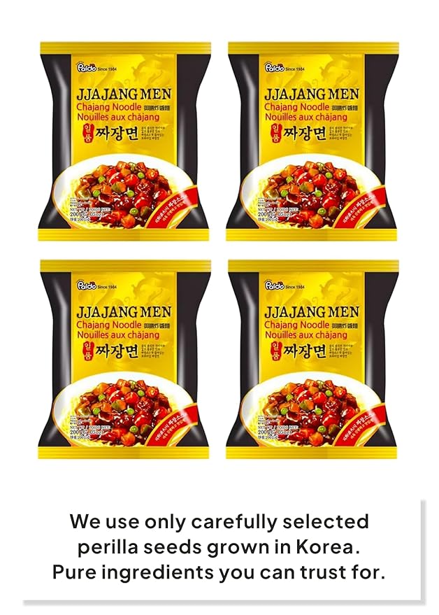 Korean Food Paldo Jjajangmen Noodles, 4 Pack (7.05oz Each) – Instant Korean Black Bean Sauce Ramen – Savory Chajang Noodles with Rich Flavor & Chewy Texture
