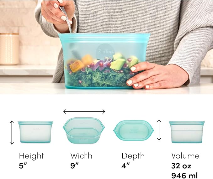 Zip Top Reusable Food Storage Bags | Large Dish [Peach] | Silicone Meal Prep Container | Microwave, Dishwasher and Freezer Safe | Made in the USA