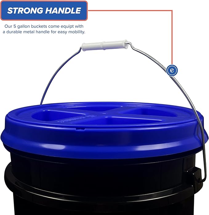 ePackageSupply 5 Gallon Bucket - Food Grade Bucket with Airtight Gamma Seal Screw-On Lid, BPA-Free, Heavy-Duty 90 Mil HDPE Plastic, Bulk Storage, Durable Container, Made in USA, Black/Blue, 6 Packs