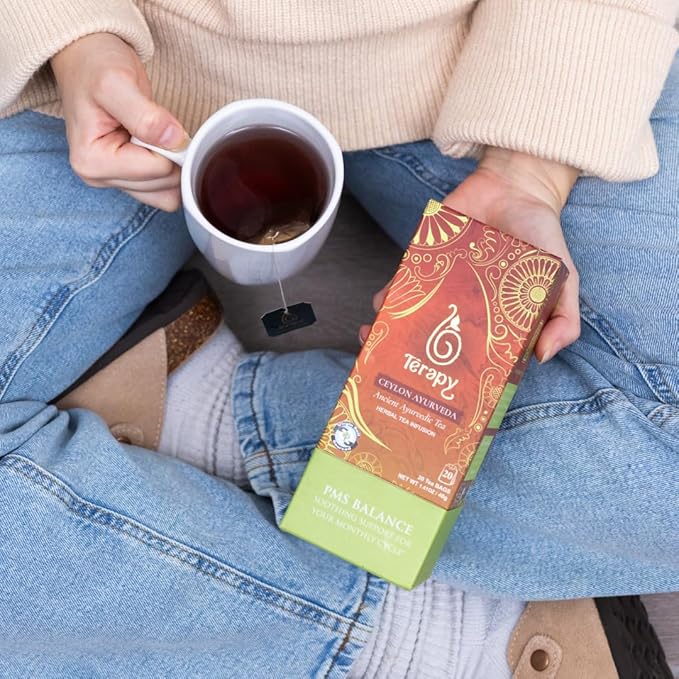 TERAPY Ceylon PMS Balance Tea for Women - Period Tea for PMS Relief, Menstrual Cycle and PCOS, Herbal Blend with Shatavari, Red Hibiscus, Cumin & More - No Artificial Additives - 20 Teabags, 1 Pack
