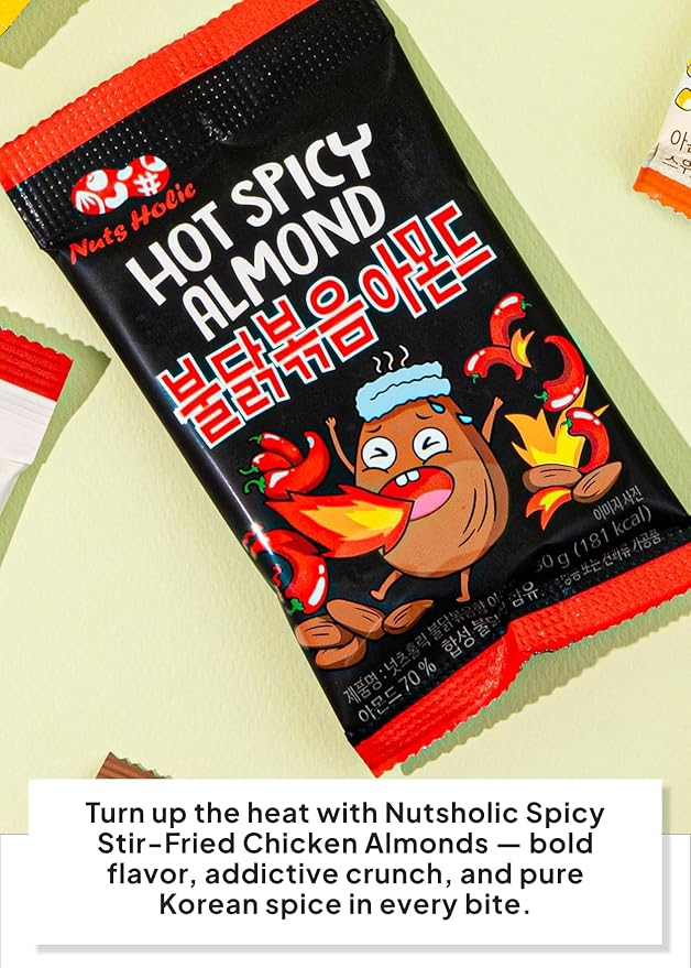 Korean Food Nuts Holic Hot & Spicy Almond, Korean Seasoned Almond Snack, 8 Packs 8.5 oz (1.05 oz Each)