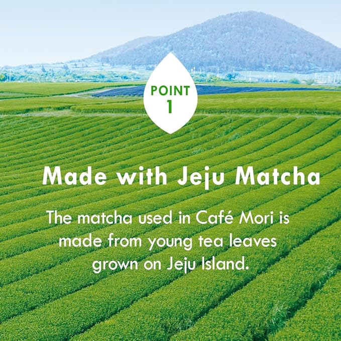 ROASTIQUE Official Café Mori Jeju Matcha Latte, 10 Sticks, 90 Calories, Ceremonial Grade Green Tea Powder Sweetened Café Quality Drink Mix, Cream Vanilla, 7 oz