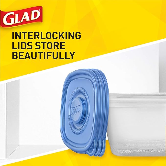 Glad GladWare to Go Lunch Food Storage Containers with Lids, Medium Round No BPA Plastic with Built-in Dressing Cup for Salads and Lunches, Microwave Dishwasher Safe, 32 Oz, 4 Count