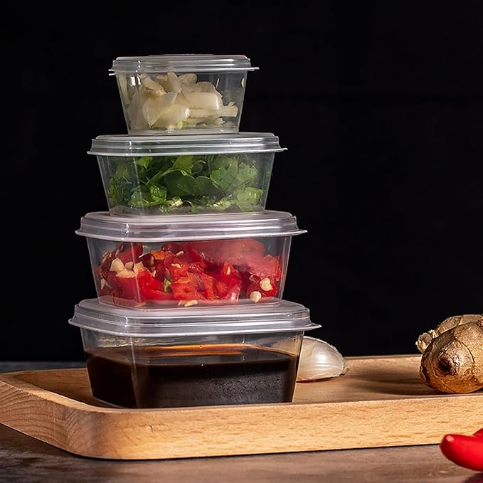 Square-shaped Disposable Sauce Cup Set - All-in-One Design with 4 Size Options, Convenient for Carrying and Use (3 oz.)