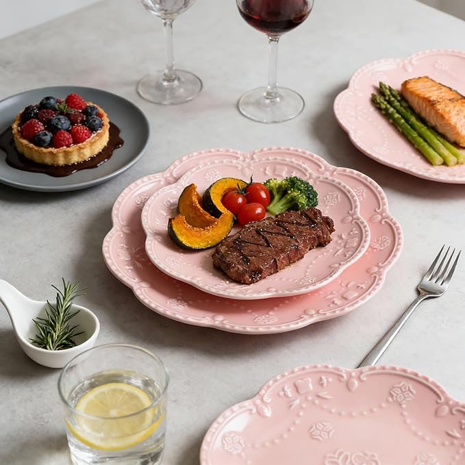 Gaolinci European Palace Series Lace Embossed Ceramic Dinner Plate (Set of 4)