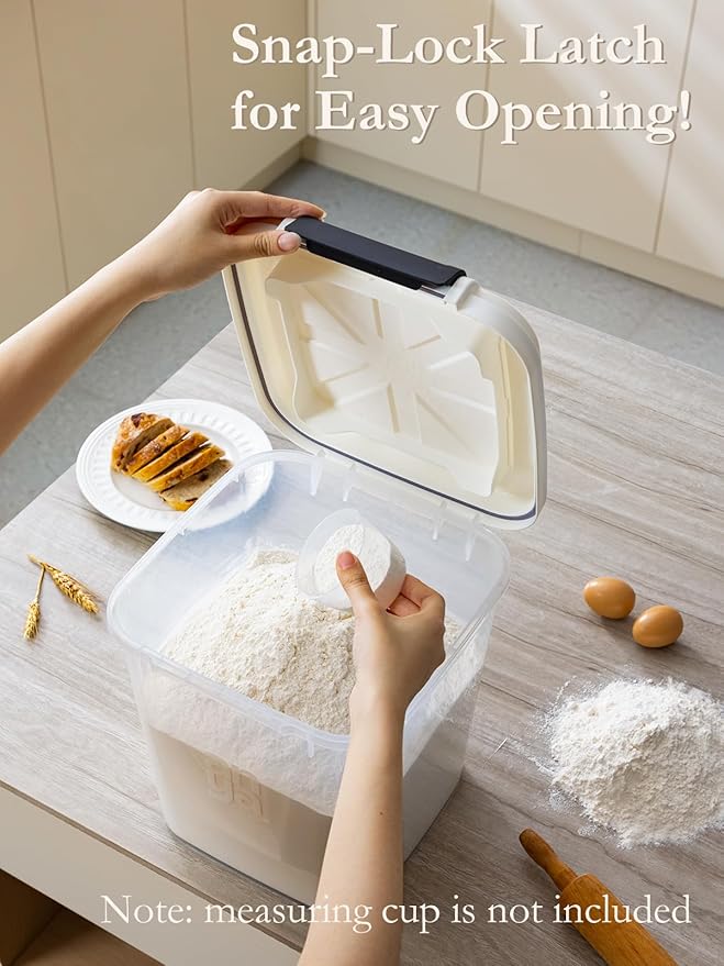 LivLab Mker Rice Dispenser - 50LBS Airtight food storage container with lids,cereal flour storage container with wheels, flour bin rice organizer (25KG)