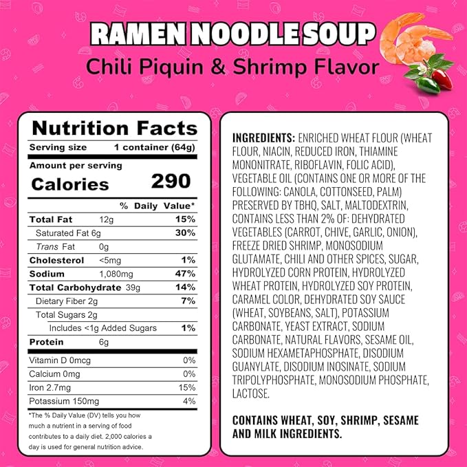 Maruchan Instant Lunch Ramen Noodles, Chili Piquin & Shrimp – Japanese-Style Instant Noodle Soup, Easy Meal Ready in 3 Minutes – 2.25 Oz. (12 Pack)