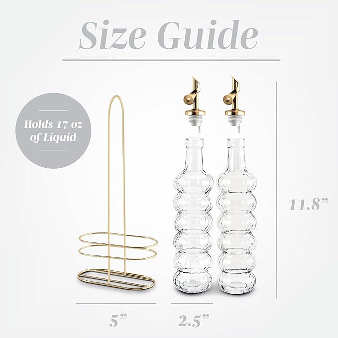 COOK WITH COLOR Glass Olive Oil Bottle Dispenser - 2 Pack- 17oz Oil and Vinegar Cruet - Olive Oil Carafe Decanter for Kitchen, Elegant Waves, Clear