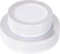 Fijinhom 100PCS Heavy Duty Silver Plastic Plates for 50 Guests, for Party, Wedding, Birthday, Dinnerware Set of 50PCS 10" Dinner Plates & 50PCS 7.5" (Silver)