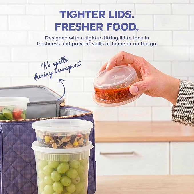GUSTO [48 Sets - 8 oz. Plastic Deli Disposable Food Storage Containers with Airtight Lids - Slime Containers (Formerly Comfy Package)