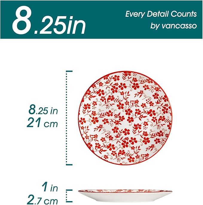 vancasso Ceramic Salad Plates Set of 6, Small Vintage 8.25 Inch Plate Set of 6 for Kitchen, Porcelain ColorfulDessert Plates for Kitchen, Microwave Oven Dishwasher Safe, Vintage Gift, Muted