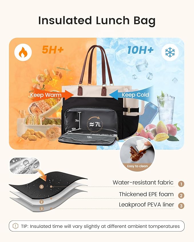 LOVEVOOK Work Tote Bag with Lunch Compartment & Cup Holder, 15.6" Laptop Lunch Bag Combo for Women,Large Work Tote for Teacher, Nurse & Office Commuter