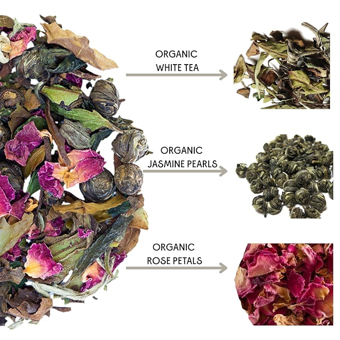 The Tea Spot Organic Meditative Mind Herbal Tea | Blend of White Tea, Jasmine and Rose | Calming & Welness Caffeine Free Elixir |15 tea bags for Gourmet Giftng