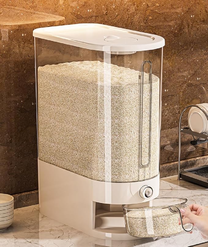 Large Rice Dispenser 12Lbs, Cereal Dispenser Rice Container Food Storage Container with Measuring Cup, Cereal Containers Storage Kitchen Storage Household Rice Pet Food Holder (12LBS)