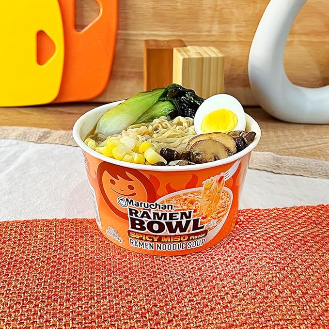Maruchan Ramen Bowl, Spicy Miso Flavor – Japanese-Style Instant Noodle Soup, Microwaveable Easy Meal for Busy Families – 3.39 Oz. (6 Pack)
