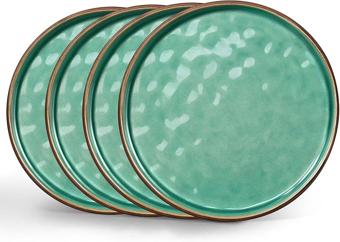 LIANYU 10.2 Inch Dessert Plates of 4, Kitchen Ceramic Dinner Plates Set, Dinnerware Serving Dishes Set, Dinnerware Salad Appetizer Plates for Microwave Dishwasher Oven, Chip Resistant, Emerald Green
