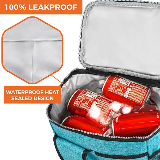 opux Insulated Lunch Box for Men Women Kids, Leakproof Reusable Lunch Bag Cooler for Work School Office, Soft Thermal Lunchbox Tote Shoulder Strap for Boys Girls Adults, Heather Sea Blue, 18 Can/10L