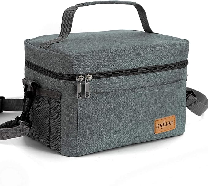 ONFAON Lunch Bag for Men/Women, Insulated Reusable Lunch Box Leakproof Cooler Tote Bag Freezable with Adjustable Shoulder Strap for Office Work Picnic Beach(Grey)