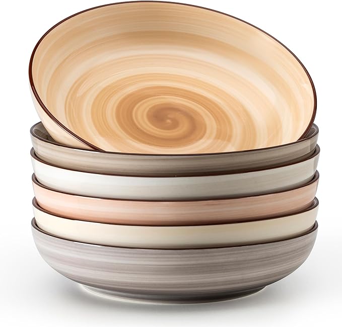 Sweese 6-Pack Ceramic Pasta Bowls, Neutral Extra Large 30 Fl Oz Durable Professional Grade