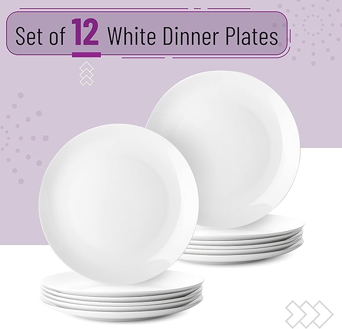 BTaT- White Dinner Plates, 10.5 inch, Set of 12, Restaurant Dishes, White Porcelain Dinner Plates
