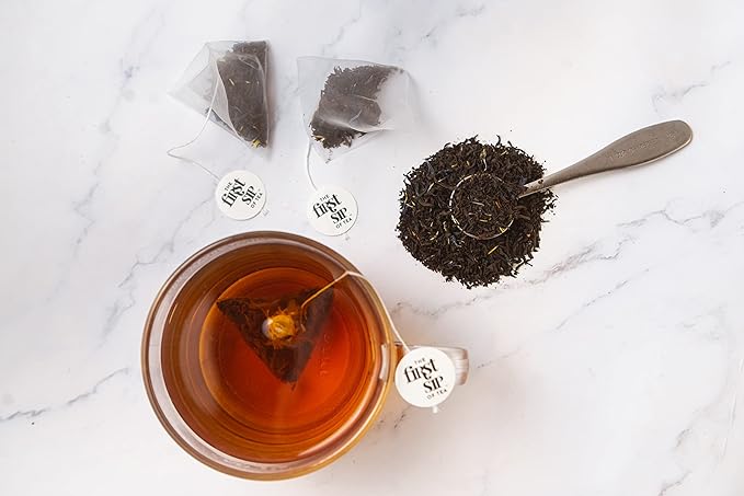 Earl Grey Tea Bags, Pure Bergamot Oil, Caffeinated Black Tea w/Subtle Citrus, Natural - 16 Cups | The Spice Hut, First Sip