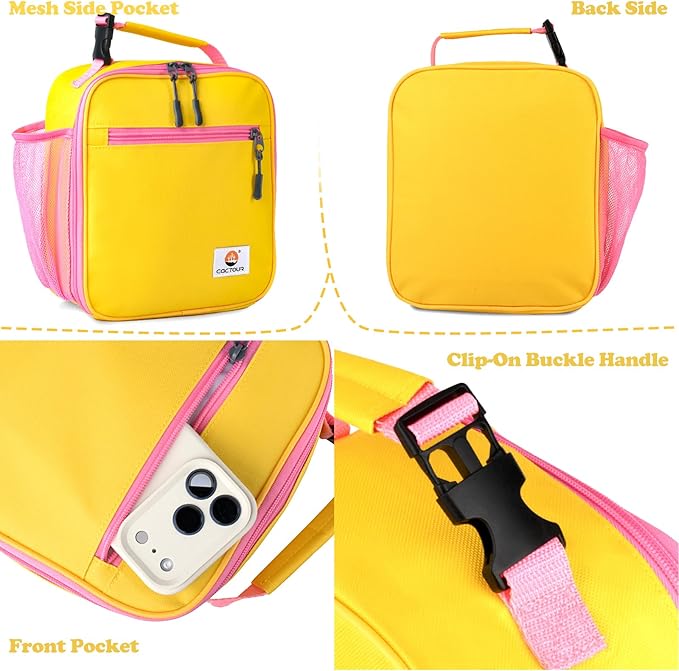 CaCTOUR Lunch Box Kids,Premium Insulated Lunch Bag for Girls Boys,Soft Bag Mini Cooler Back to School Thermal Reusable Lunch Bag for Work School Picnic (Yellow)