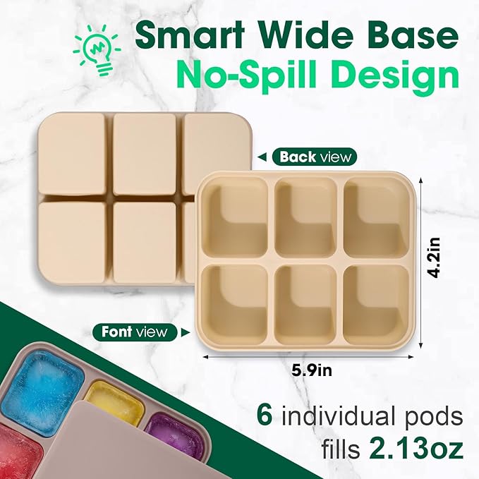 Mimorou 3 Pack Baby Food Freezer Tray with Lids 2.13 oz x 6 Cups/1.15 oz x 12 Cups Silicone Baby Food Storage Container Ice Cube Molds for Homemade Vegetable Fruit Snack(6 Cups,White, Yellow, Brown)