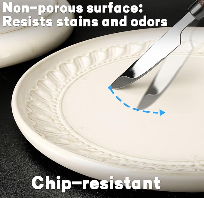 Artena Salad Plates Set Of 4, 8.5 Inch Embossed Ceramic Dinner for Appetizer Dessert, Kitchen Plates With Lipped Edges, Microwave Oven Dishwasher Safe (Willow Leaf) (Pack of 2)