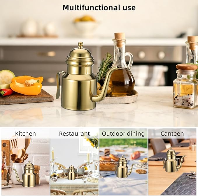 Cabilock 14oz Olive Oil Dispenser Bottle for KitchenGold Olive Dispenser Gold Stainless Oil Dispenser Bottle Vinegar Dispenser Can with Non-for Kitchen Gadgets, Air Fryer, Salad