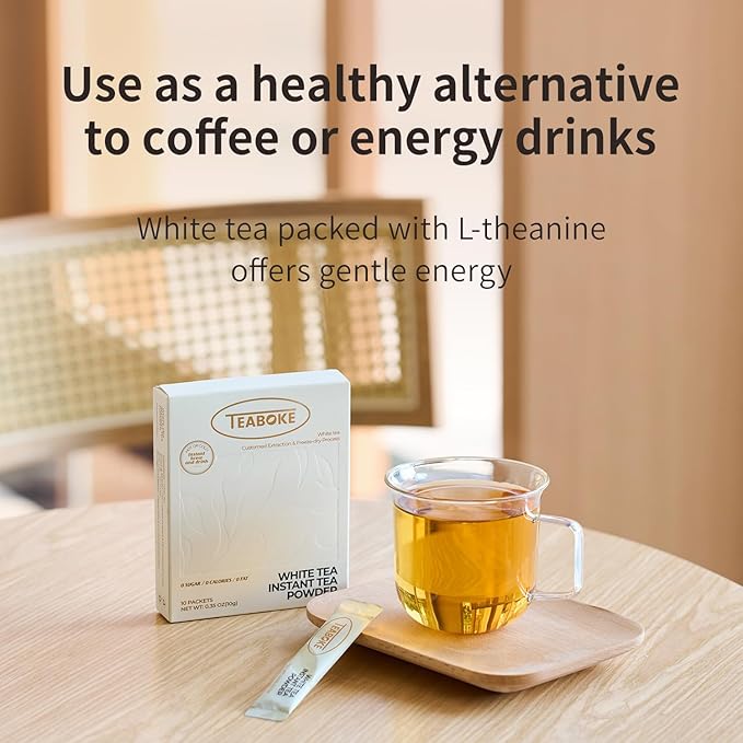 Instant White Tea Powder,Unsweetened White Tea Powder for Quick Hot & Cold Beverages,Classic - 100% Tea Leaves, No Additives,Caffeinated (10 Single Serve Packets)