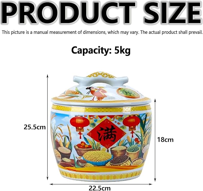 Home airtight Ceramic kitchen Storage Jar, Large Capacity Food Storage Jar, Rice Storage Container With lid, Grain & Rice Dispenser, for Flour, Sugar, Cereal, Coffee.(5KG)