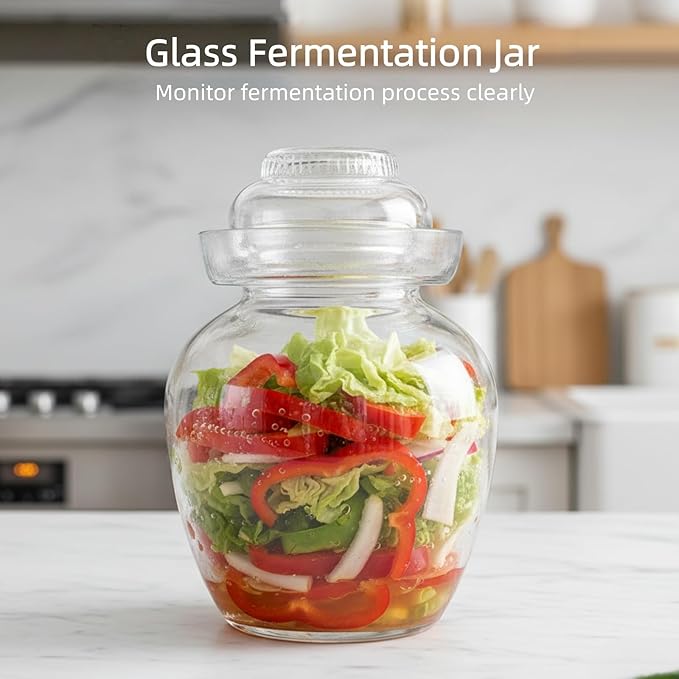 Fermentation Jar Pickle Jar, 2.5 Liter Glass Jar with Lid Water Seal Lid and Wide Mouth, Traditional Kimchi Jar for Kimchi, Sauerkraut, and Fermenting Vegetables