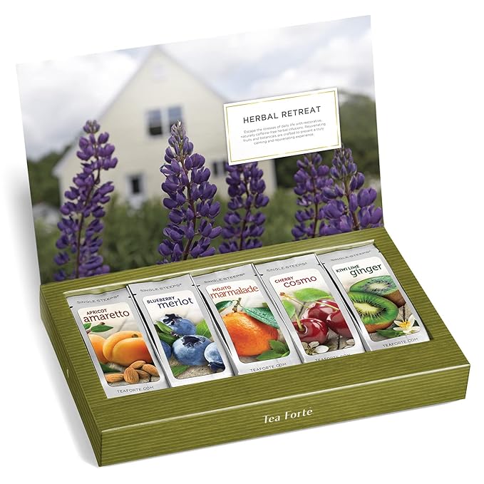 Tea Forte Single Steeps Loose Leaf Tea Sampler, Assorted Variety Tea Box, 15 Single Serve Pouches, Gifts for Mom, Herbal Retreat Tea