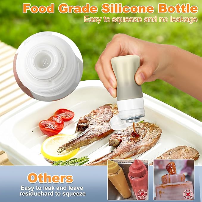 Seropy Condiment Squeeze Bottles for Sauces, Salad Dressing Container to Go, Small Silicone Squeeze Bottles, Condiment Containers Dispenser for Ketchup Hot Sauce, Purple/Beige/Blue/Gray 2 Oz