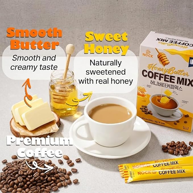 [Nokchawon] Honey Butter Instant Coffee - Premium Korean 3-in-1 Coffee Mix Sticks - Sweet Dessert Coffee for Spring Morning Ritual and Office Break - 50 Count Pack