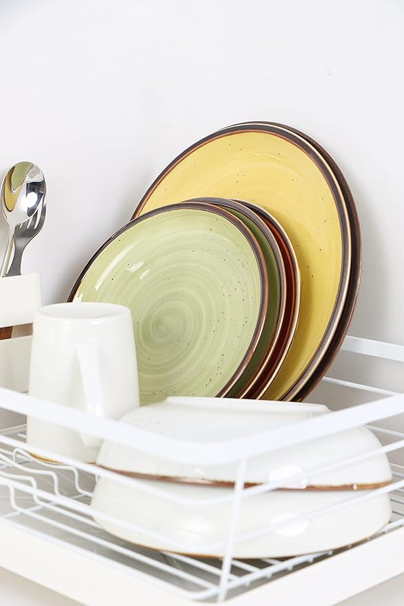 ONEMORE Porcelain Dinner Plates 8.5 inch Dessert Salad Plates Ceramic Plates with Speckle Serving Dishes Set of 4, Microwave, Oven and Dishwasher Safe