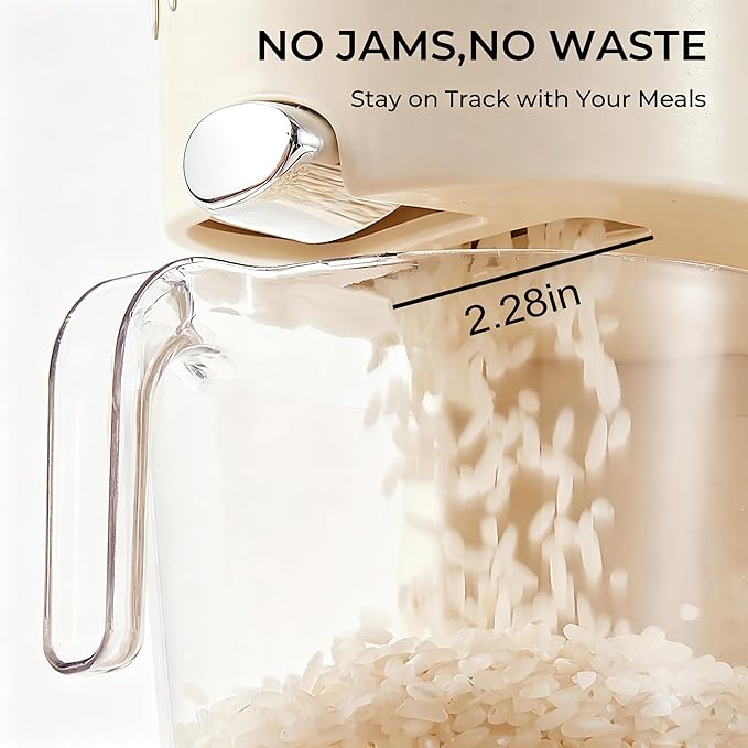UFORU Rice Dispenser 11Lbs, Slim Rice Storage Container for Small Space, BPA-Free Clear Dry Food Dispenser Sealed Moisture Proof, Grain&Cereal Storage Bucket for Kitchen Pantry Household, Cream White