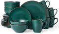 Famiware Venus 24-Piece Stoneware Dinnerware Sets with Mugs, Plates, Bowls, Service for 6, Matte Dark Green - Modern Ceramic Chip‑Resistant Dishes for Everyday & Formal, Microwave & Dishwasher Safe