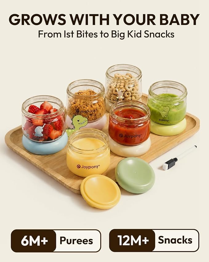 Joypony PPSU Baby Food Containers, 6oz Leakproof Baby Food Jars with Lids, Freezer Safe & Microwave Safe, Reusable Portion Plastic Food Storage Containers, Baby Puree, Toddler Snacks, BPA-Free, 6 Pack