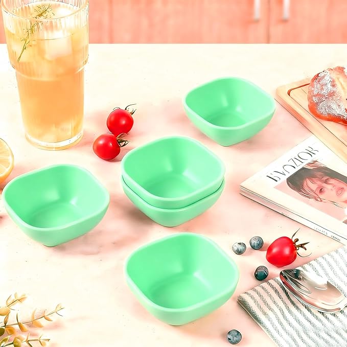 Dipping Bowls, Wheat Straw Bowls Set of 5-4.5 OZ Unbreakable Dipping Cups for Side Dish, Ketchup, Soy, BBQ, Dessert, Sushi, Party, Condiments Serving (5 Green)