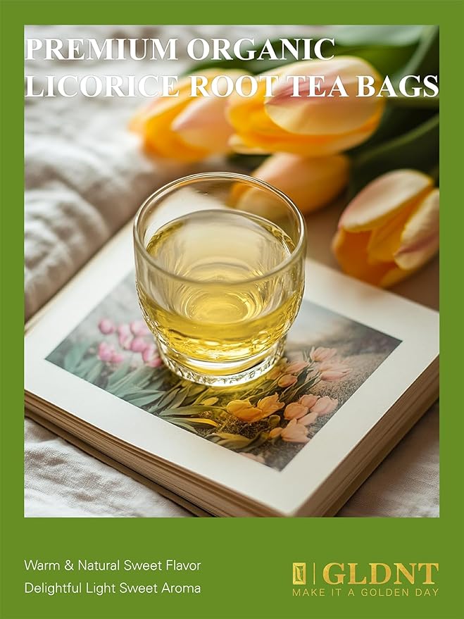 GLDNT Organic Licorice Root Tea, Premium Organic Licorice Tea Loose Leaf, Warm & Natural Sweet Flavor, Cut and Sifted, Caffeine Free, 16oz