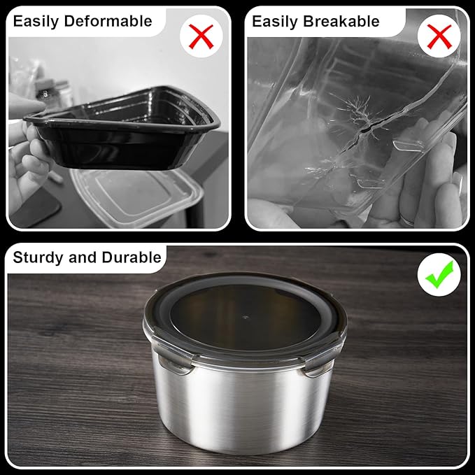 Baalaka Food Storage Containers, Airtight Food Storage Containers with Lids, Deli Containers Soup Containers with Lids Stainless Steel Set of 3