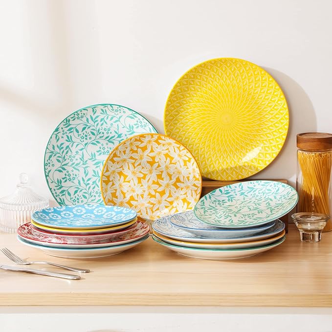 vancasso Ceramic Salad Plates Set of 6, Small Vintage 8.25 Inch Plate Set of 6 for Kitchen, Porcelain ColorfulDessert Plates for Kitchen, Microwave Oven Dishwasher Safe, Vintage Gift, Pastel