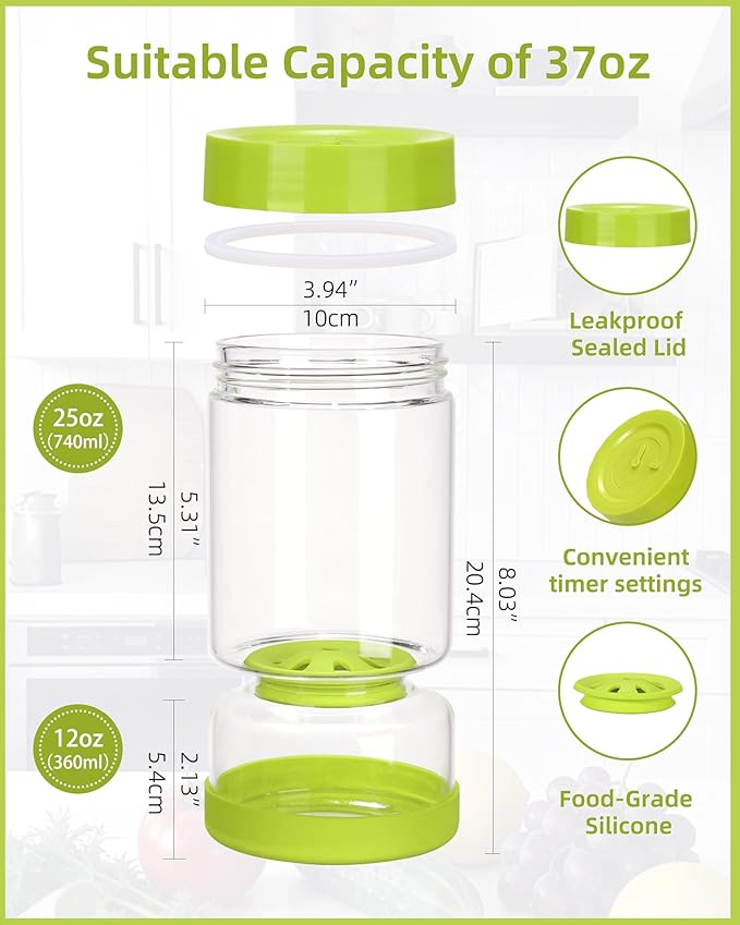 ZENS Pickle Jar with Strainer Flip, 37 oz Hourglass Pickle Juice Separator Container, Airtight Leakproof Lid, 2 Pack Pickling Jars for Olive, Jalapeno Container-Dual Wet-Dry Design